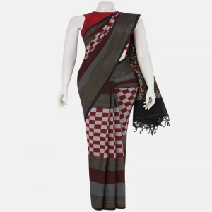 Red Check Tangail Cotton Shambalpuri Saree