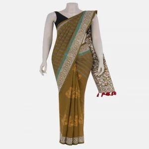 Olive Printed Cotton Saree
