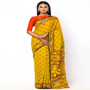 Mustard Printed Cotton Saree