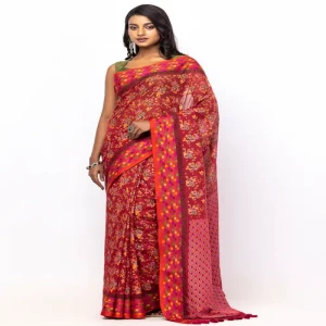 Dark Magenta Printed Cotton Saree