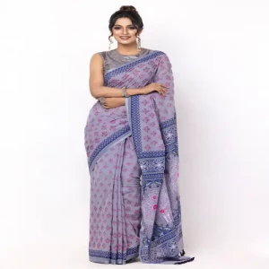 Lavender Tie-Dyed and Embroidery Cotton Saree