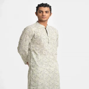 Green Cotton Fitted Panjabii