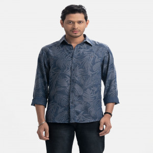 Blue Jacquard Long Sleeve Casual Shirt