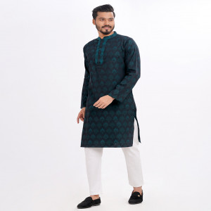 Green Fitted Jacquard Panjabi