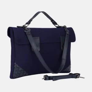Navy Blue Mesh Leather and Fabric Laptop Bag