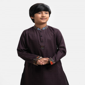 Dark Brown Cotton Jacquard Panjabi