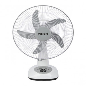 VISION Rechargeable Table Fan 14'' White With USB Charger