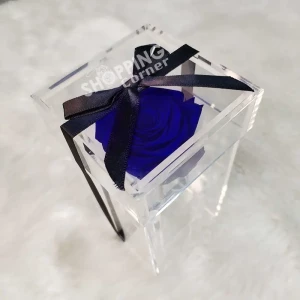 Single Eternal Blue Preserve Rose In An Acrylic Box