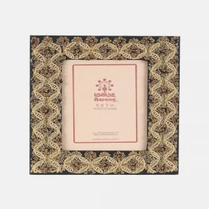 Black Erri Embroidered Faux Leather Photo Frame