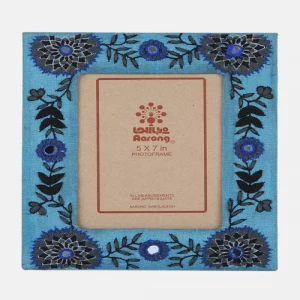 Sky Blue Embroidered Faux Leather Photo Frame