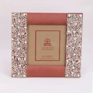 Red Embroidered Leather Photo Frame