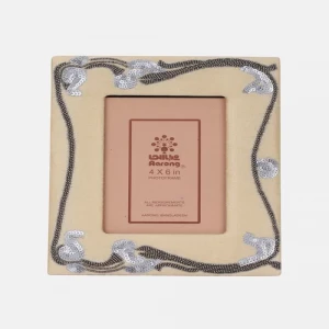 Beige Beads Detailed Fabric Photo Frame 4x6 in