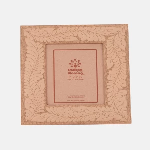 Beige Faux Embroidered Leather Photo Frame