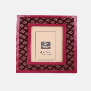 Maroon Appliqued Leather Photo Frame - Medium