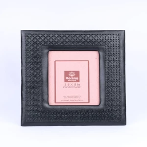 Black Embossed Genuine Leather Photo Frame