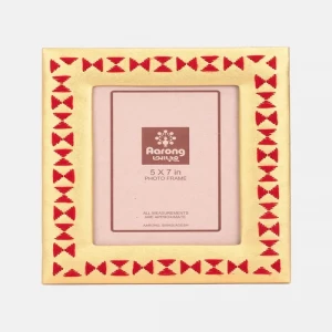 Golden Thread Embroidered Faux Leather Photo Frame