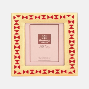 Golden Embroidered Faux Leather Photo Frame