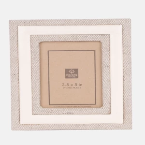 Beige Jute and Faux Leather Photo Frame