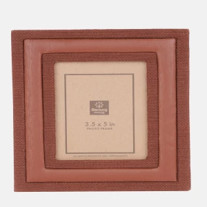 Beige Jute and Faux Leather Photo Frame