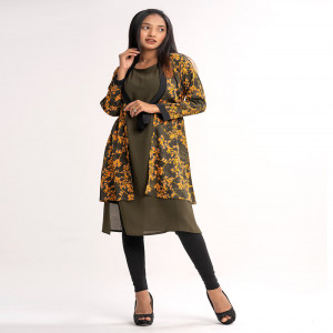 Olive Green Georgette Shrug-style Tunic