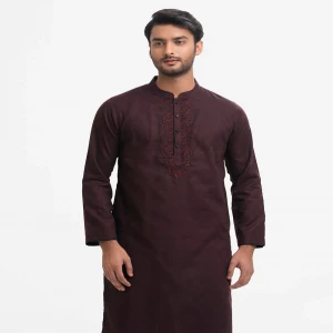 Maroon Cotton Fitted Panjabi