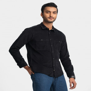 Black Corduroy Long Sleeve Casual Shirt