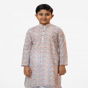 White Printed Cotton Panjabi