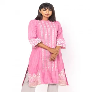 Onion Pink Printed and Embroidered Viscose Kurta