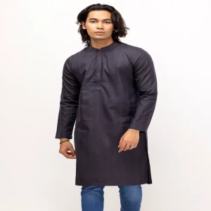 Charcoal Black Striped Mixed Cotton Panjabi