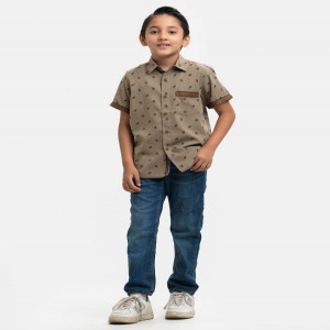 Green Cotton  Kids Casual Shirt