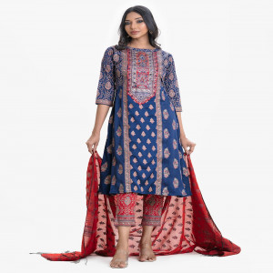 Blue Crepe A-Line Salwar Kameez
