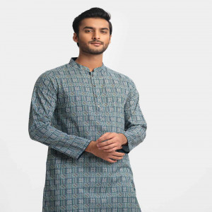 Blue Cotton Fitted Panjabi