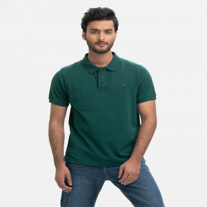Green Cotton Bubble Knit Polo