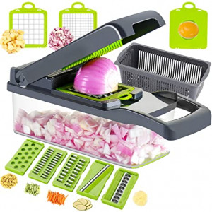 6 in 1 Multifunction Vegetable Cutter with Squre Basket – Portable Chopper, Shredder & Grater for Quick Meal Prep