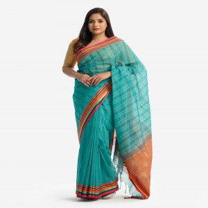 Aqua Green Cotton Printed Saree