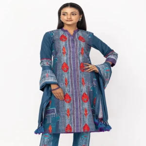 Dark Teal Wax Dyed and Embroidered Handloom Viscose-Cotton Shalwar Kameez