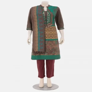 Brown Printed and Embroidered Cotton Shalwar Kameez