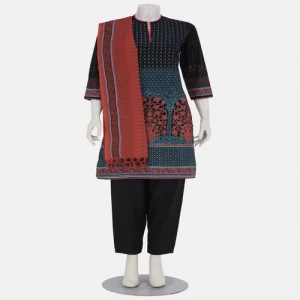 Black Printed And Embroidered Viscose-Cotton Shalwar Kameez Set
