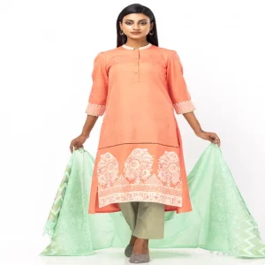 Deep Peach Printed and Embroidered Handloom Viscose Shalwar Kameez