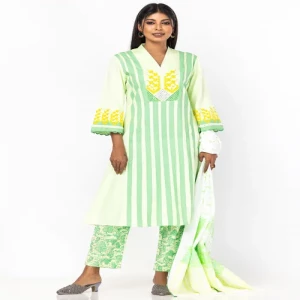 Lime Green Printed and Embroidered Viscose-Cotton Shalwar Kameez