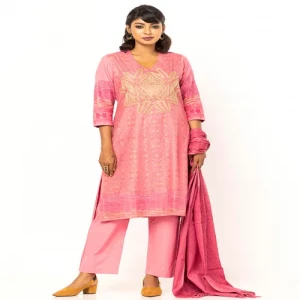 Pink Printed and Embroidered Viscose-Cotton Shalwar Kameez