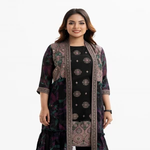 Black Georgette A-line Tunic With Shrug