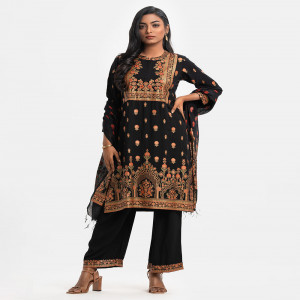 Black Viscose Straight Salwar Kameez