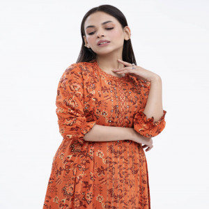 Orange Viscose A-line Kameez