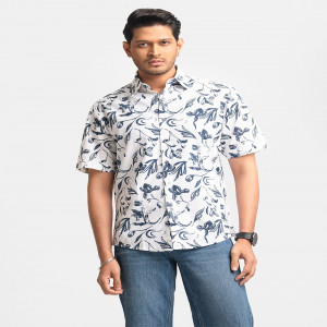 White Cotton Short Sleeve Casual Shirt
