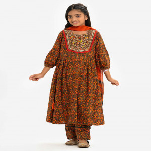 Black Cotton A-line Salwar Kameez