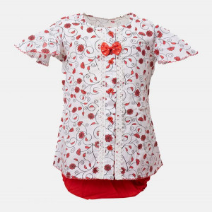 White & Red Cotton A-line Frock
