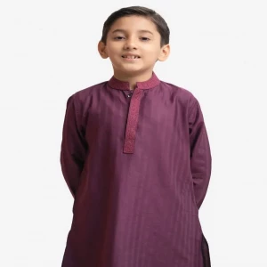 Purple Cotton Jacquard Kids Panjabi