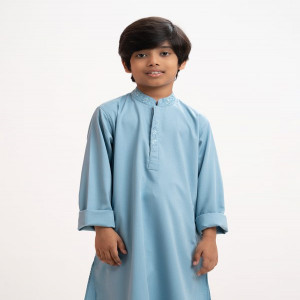 Sky Blue  Cotton Jacquard Kids Panjabi