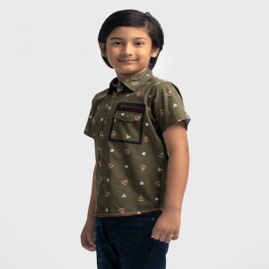 Green cotton Sort Sleeve Casual Shirt